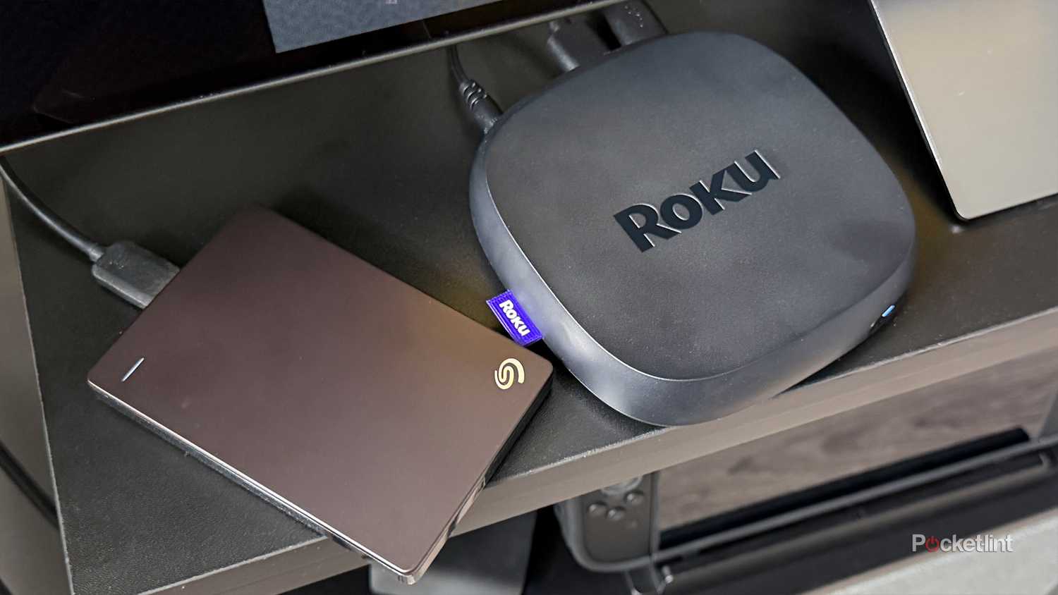Portable hard drive plugged into Roku Ultra.