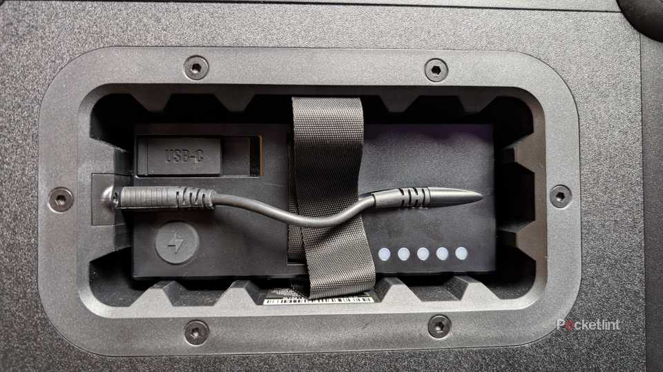 A close up of the Soundboks 4 battery inserted into the Soundboks 4