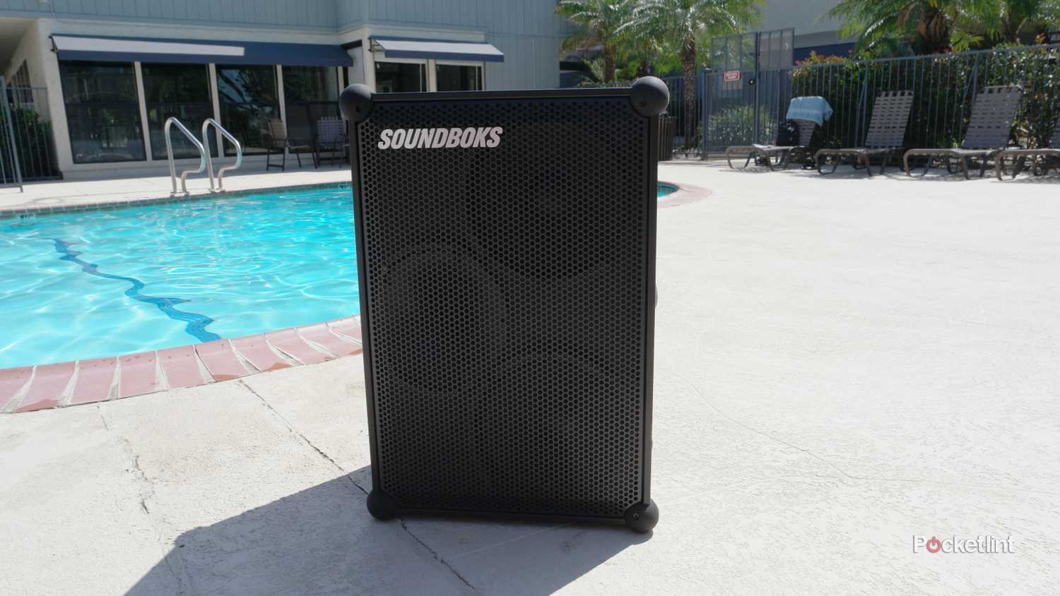 A Soundboks 4 by the pool