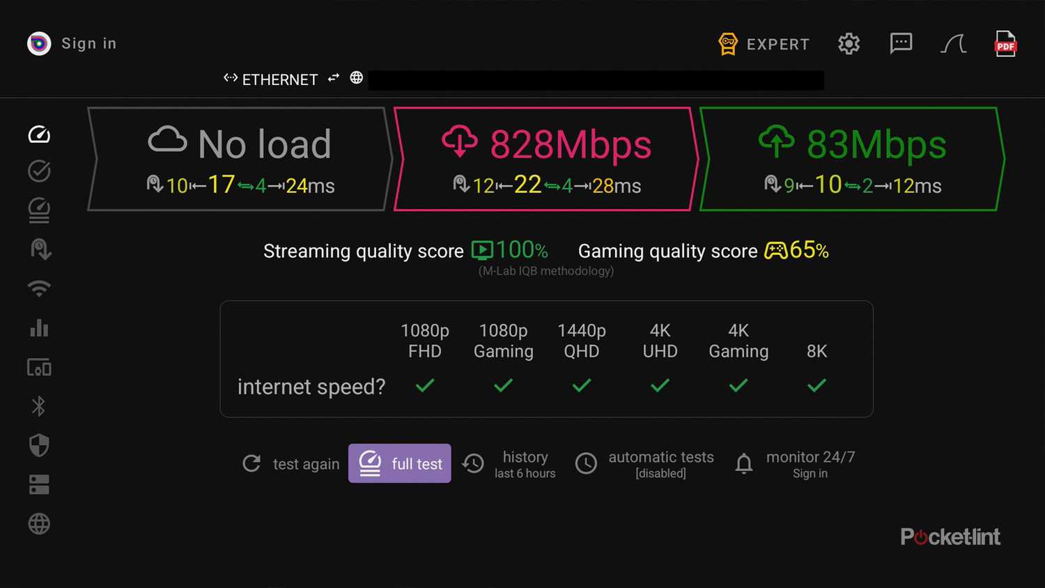 Speed test using Gigabit Ethernet on Google TV Streamer.