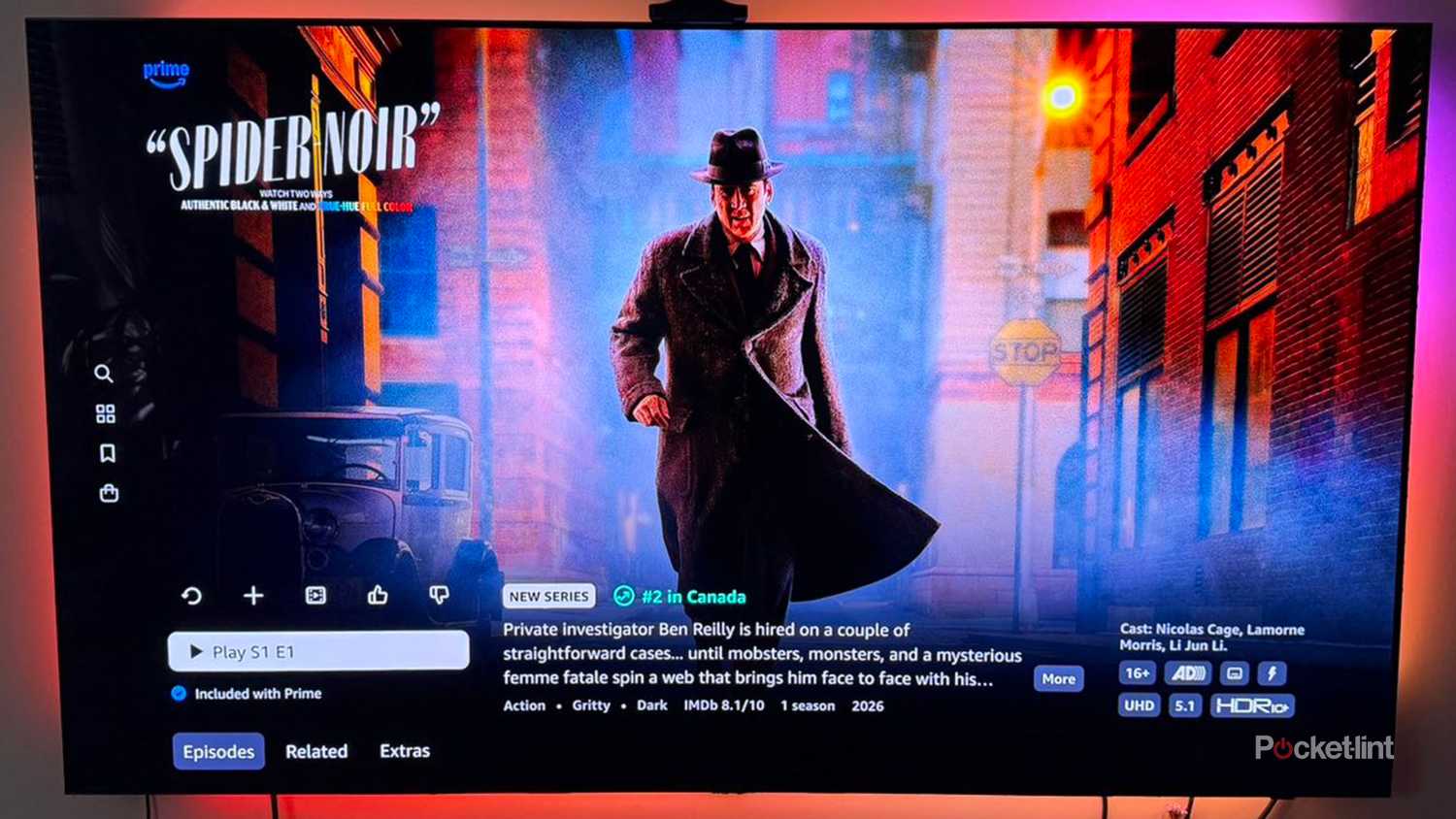 Spider Noir TV show banner on Amazon Prime Video.