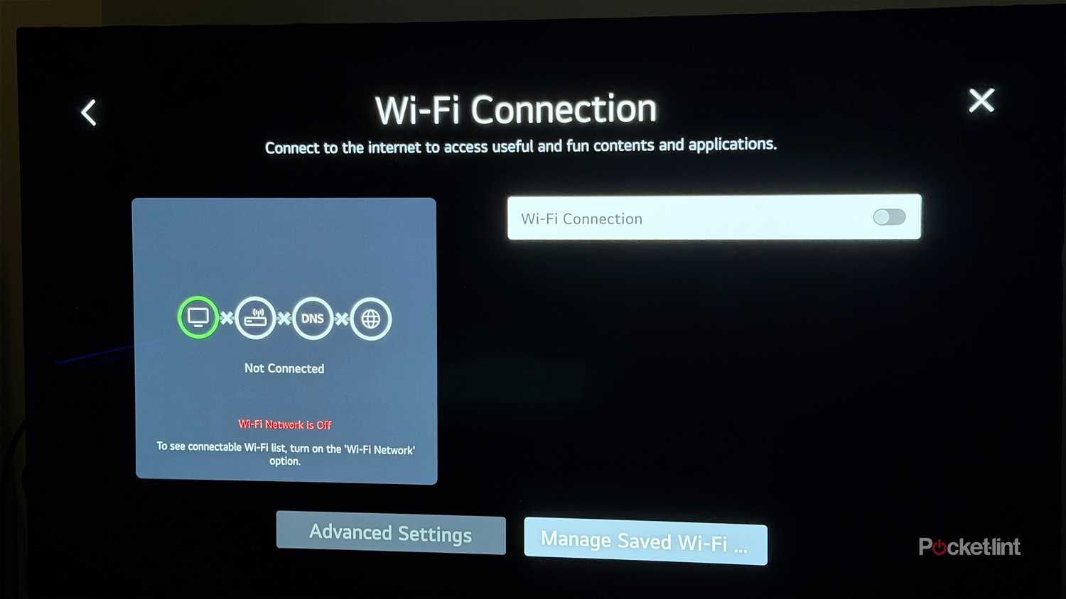 Wi-Fi turned off on LG TV.