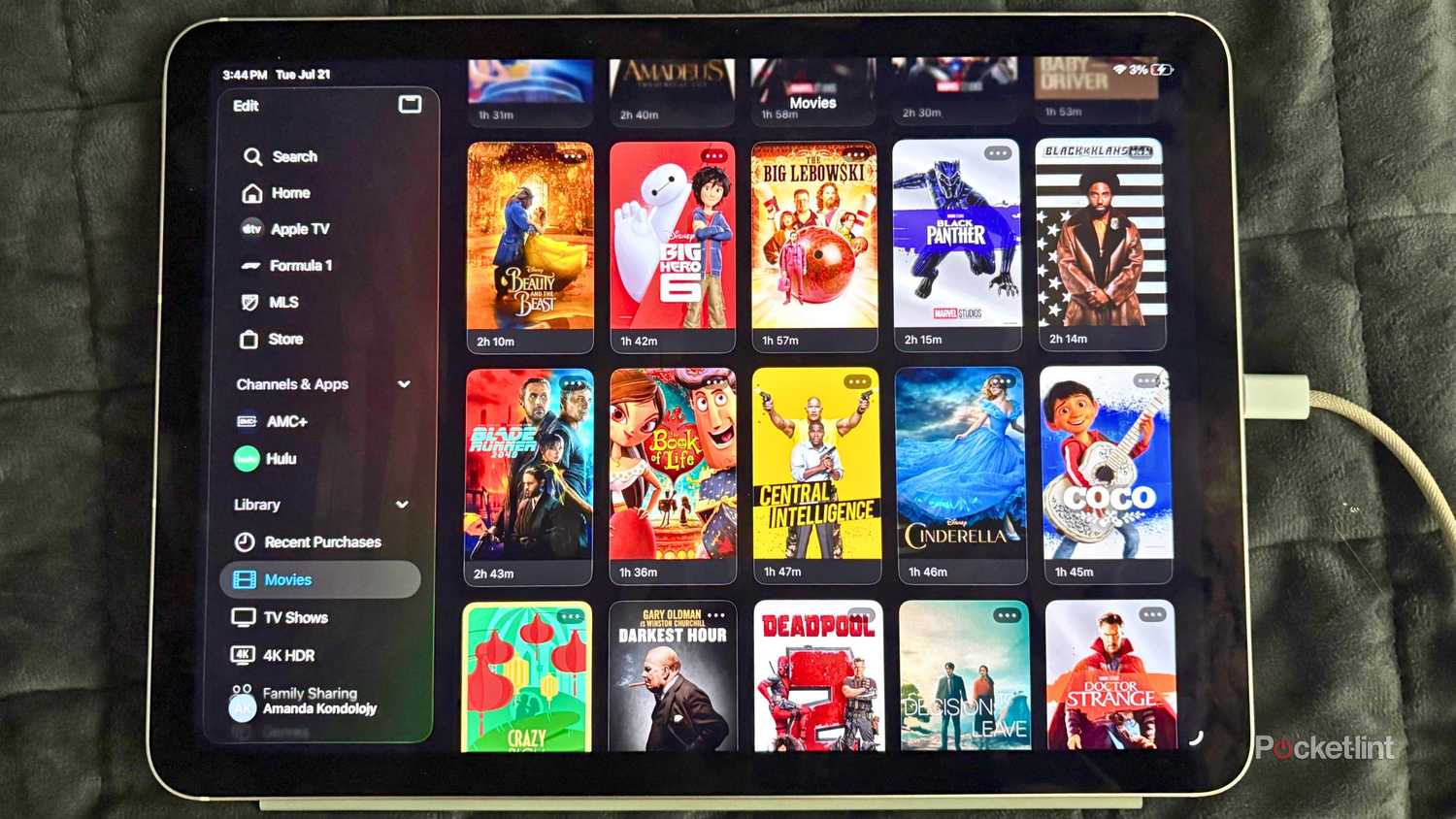 A movie library in the Apple TV app for iPad.