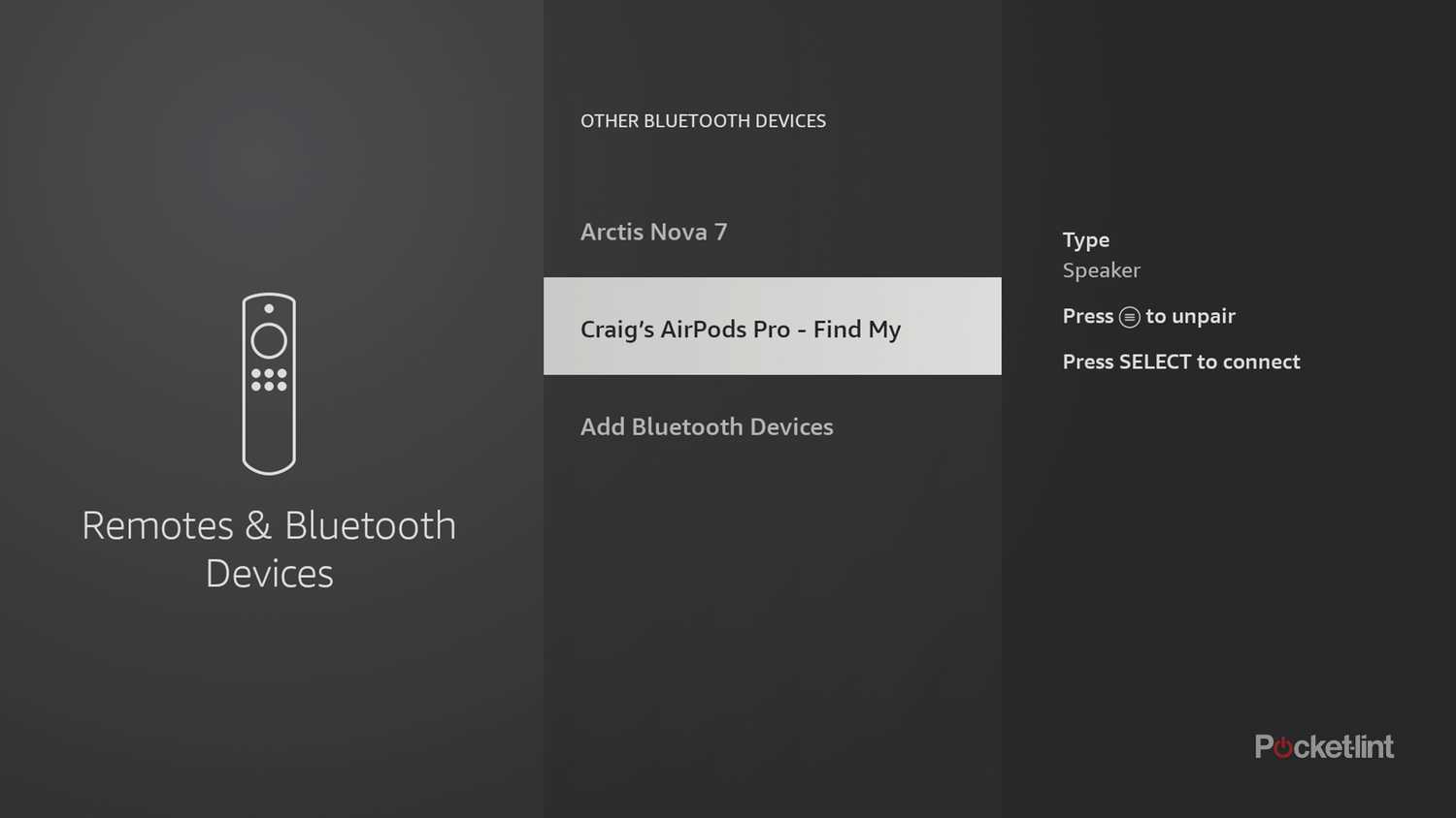 Fire TV Bluetooth audio settings.