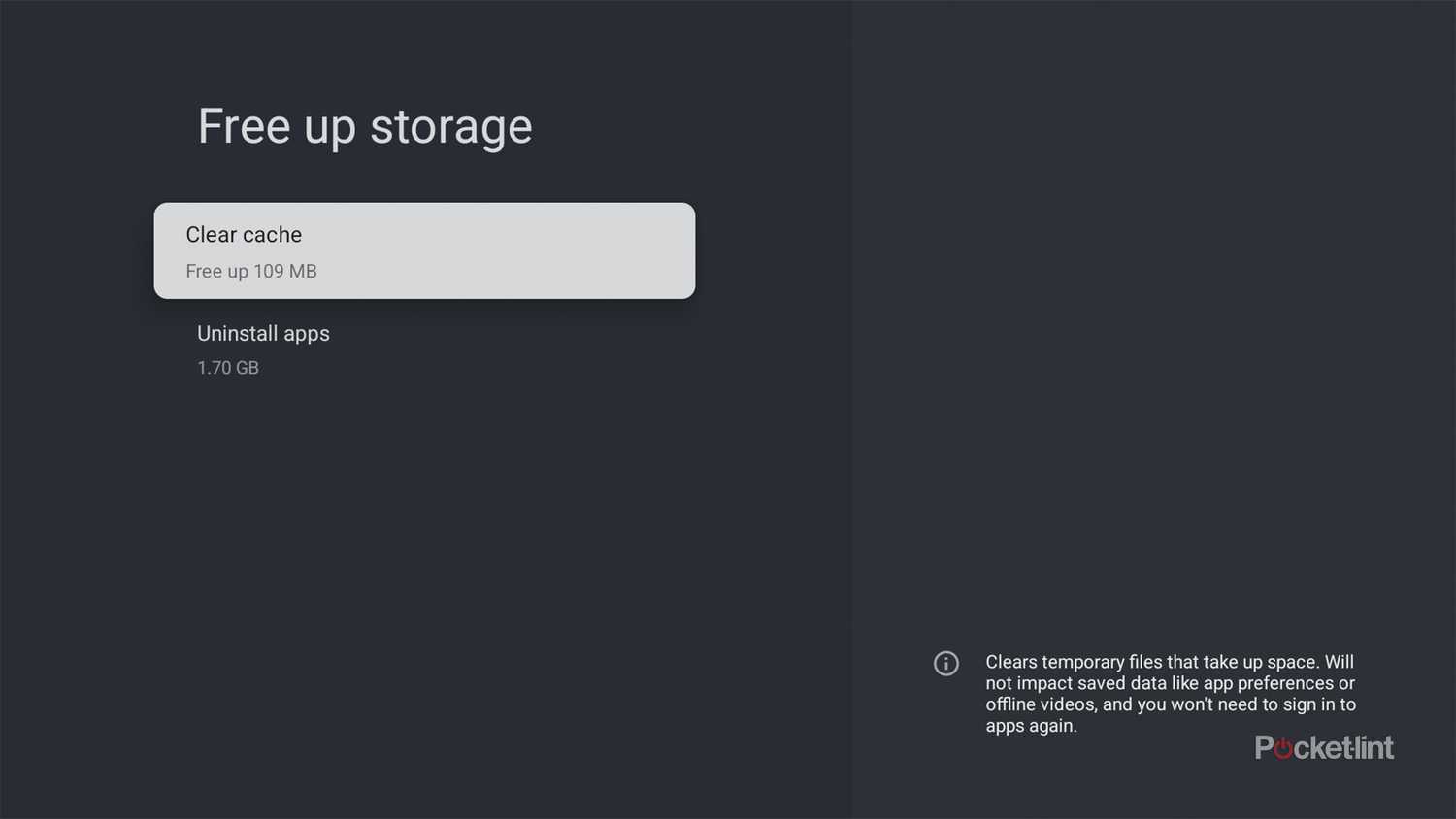 Google TV Streamer Clear cache option.