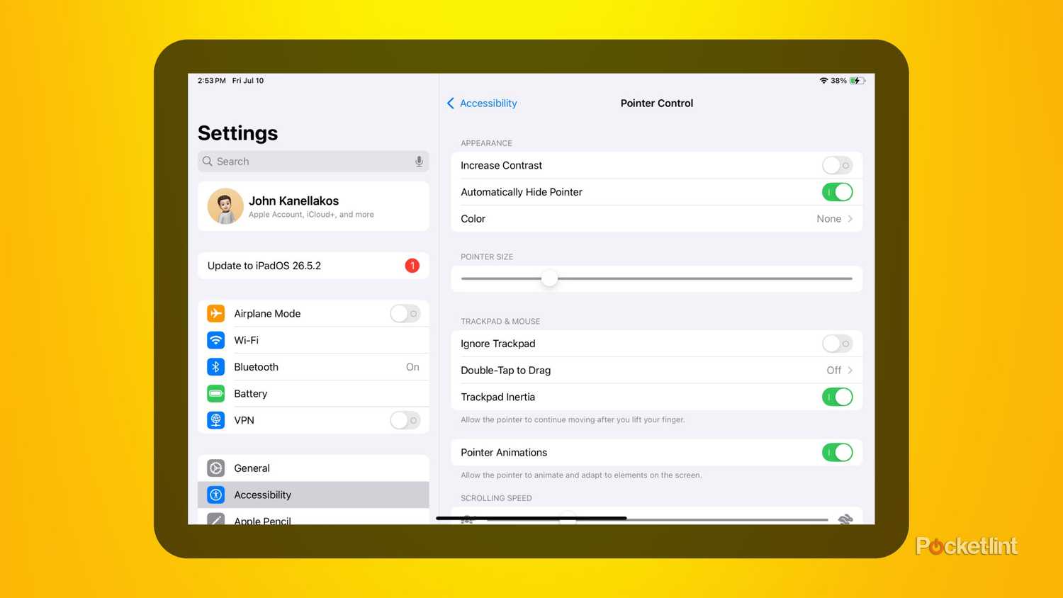 iPadOS 18 Pointer Control settings