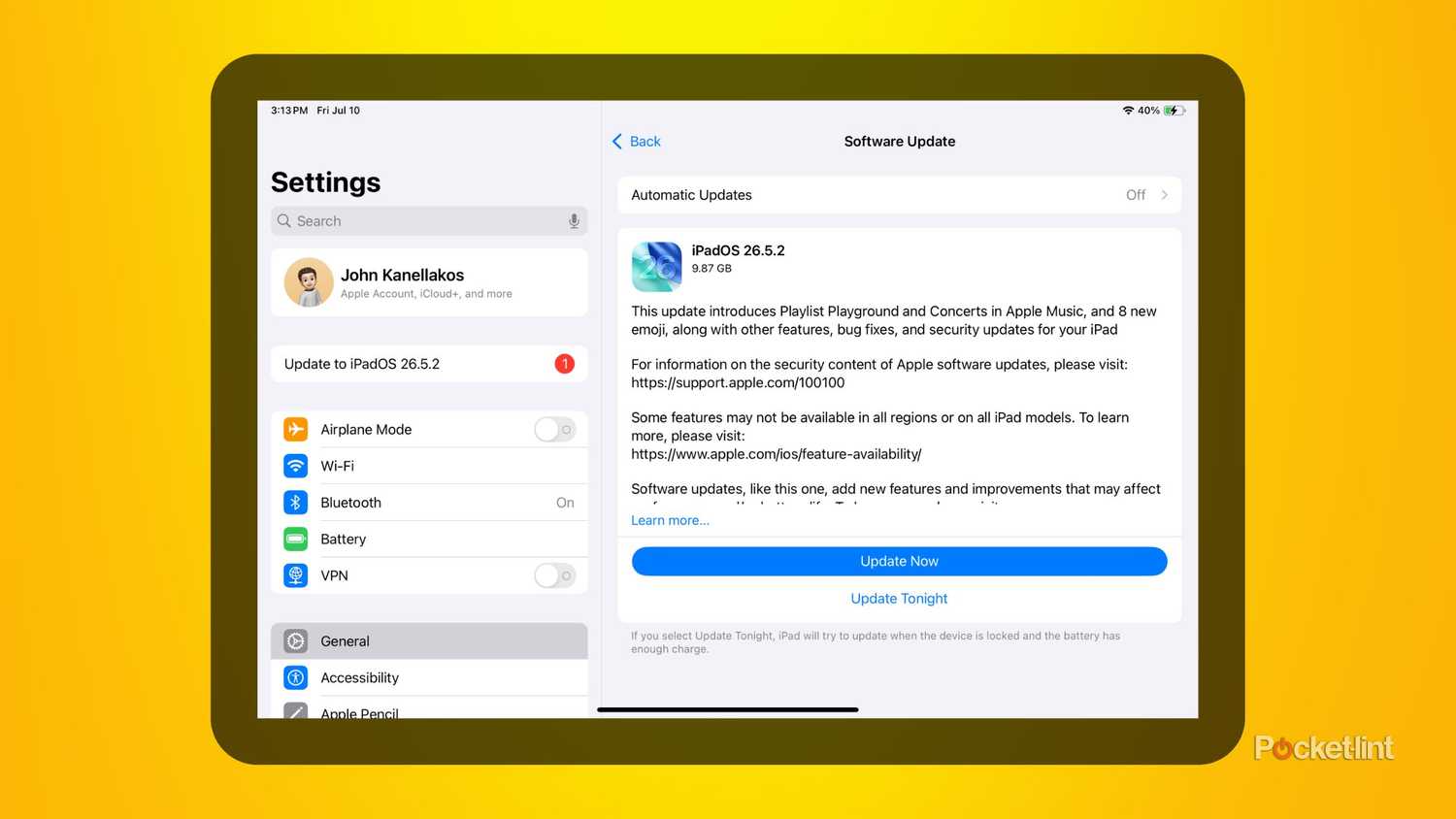 iPadOS 18 Software Update settings