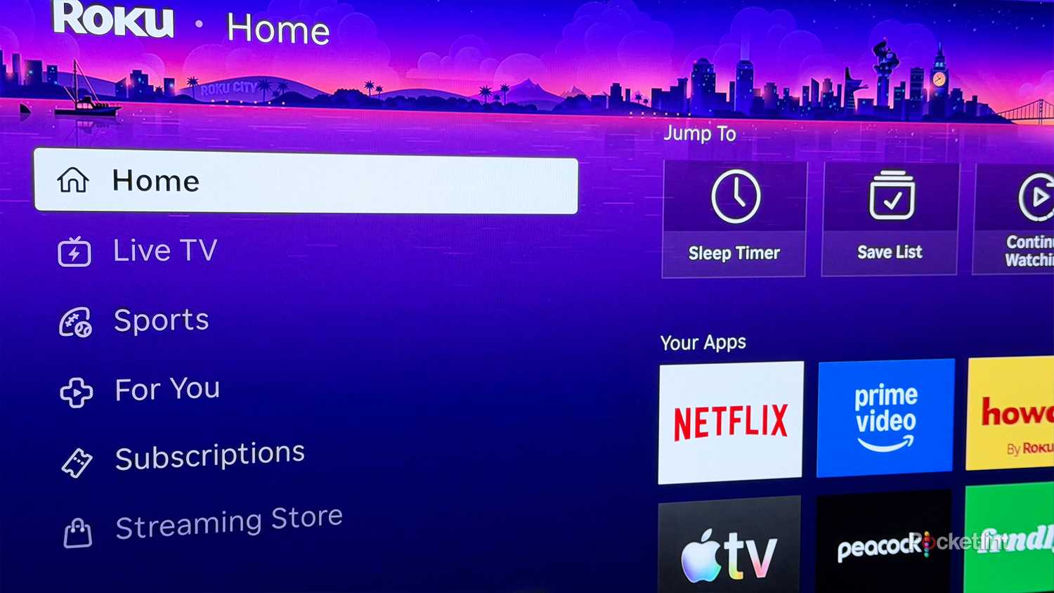 Menu options on Roku TV.