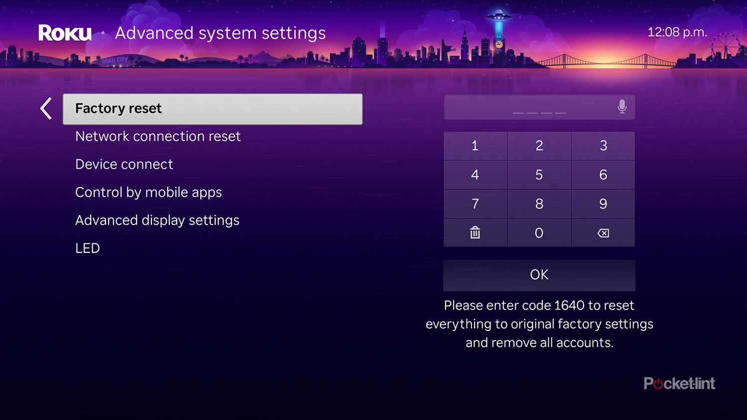 Roku factory reset option.