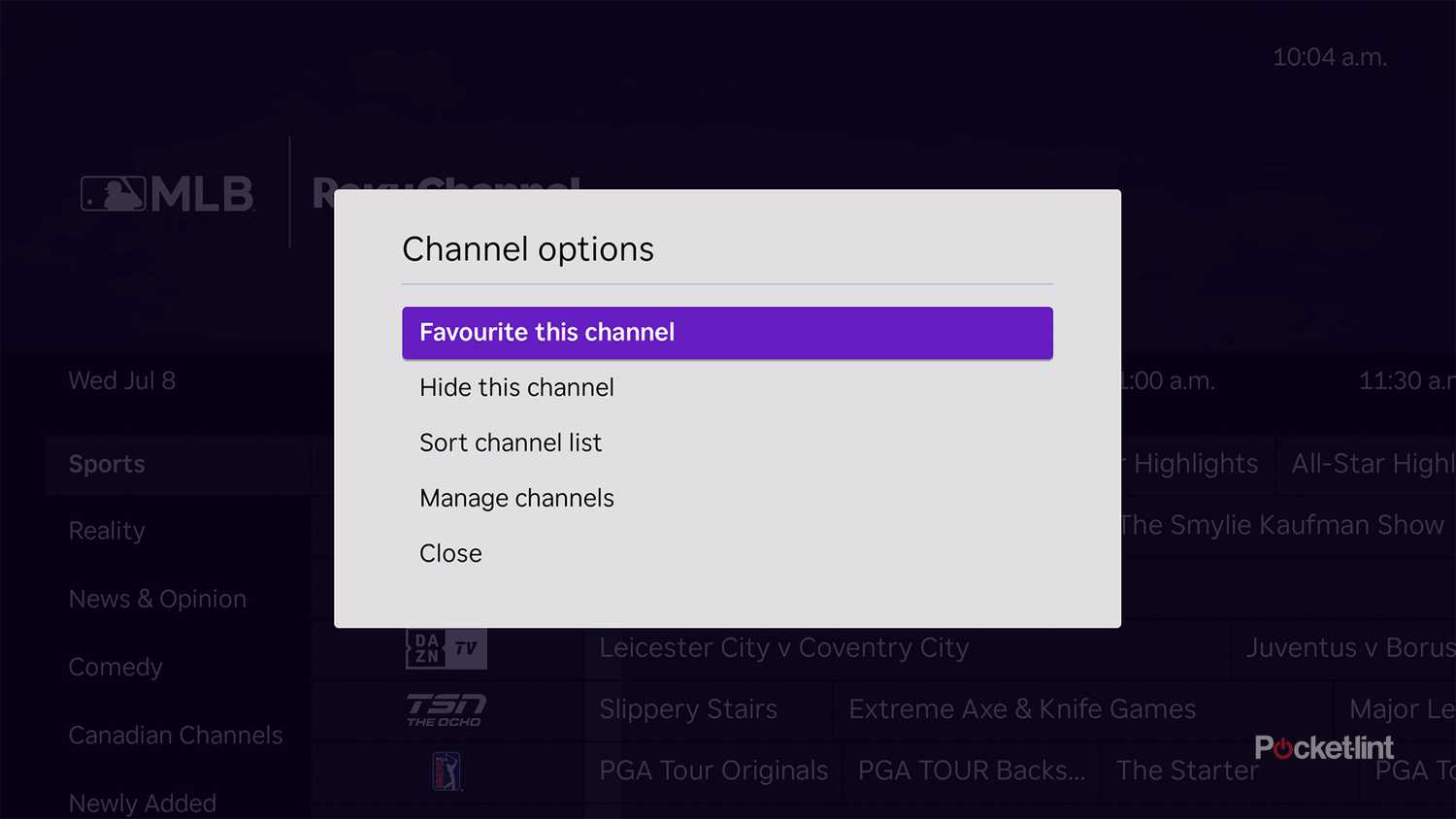 Favorite channel option in Roku Live TV Guide.