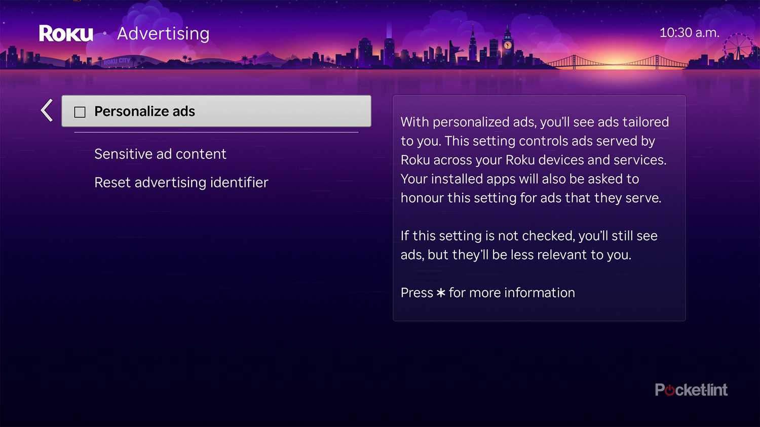 Roku turn off personalized ads.