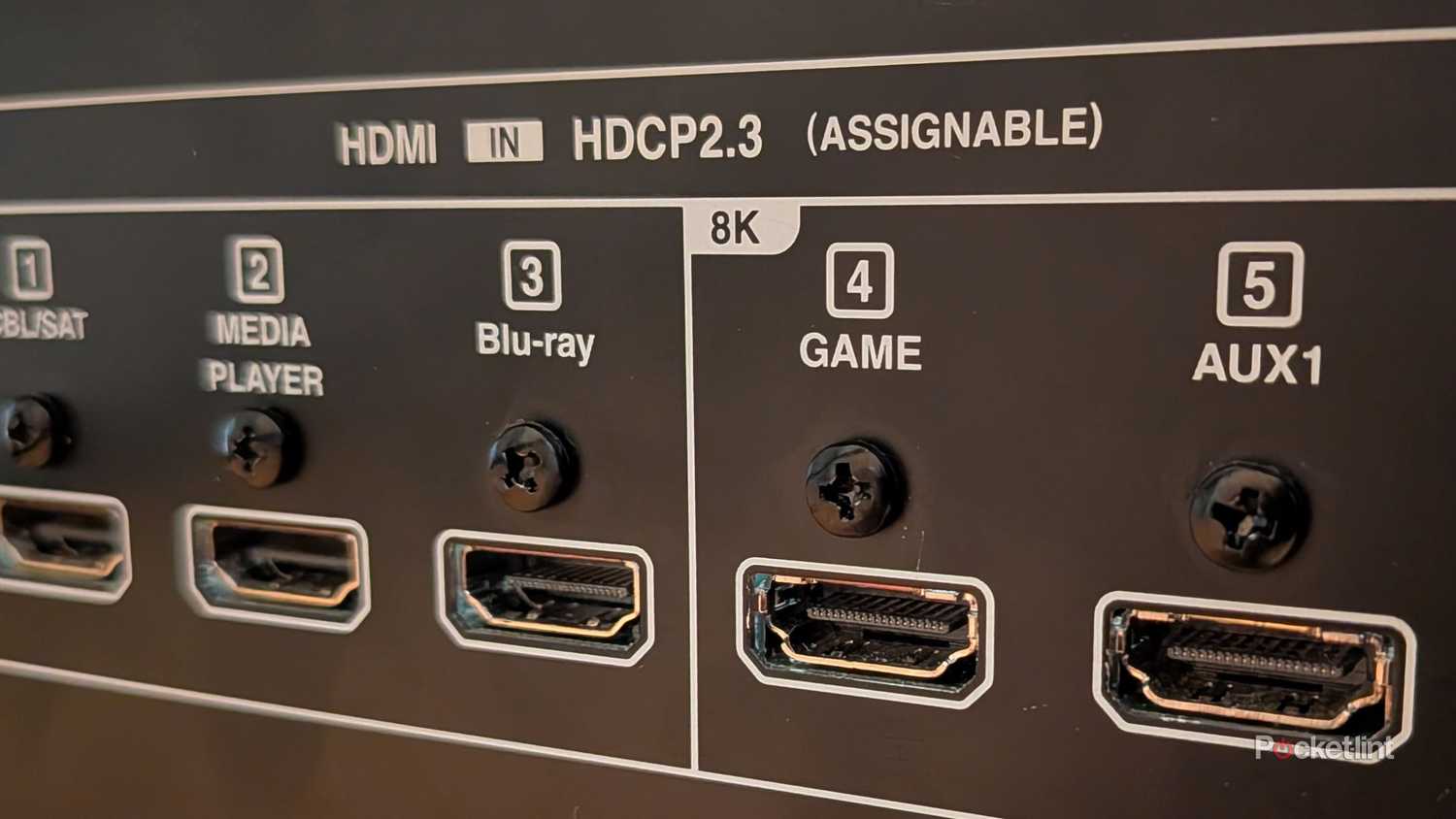 The 8K HDMI ports on a receiver.