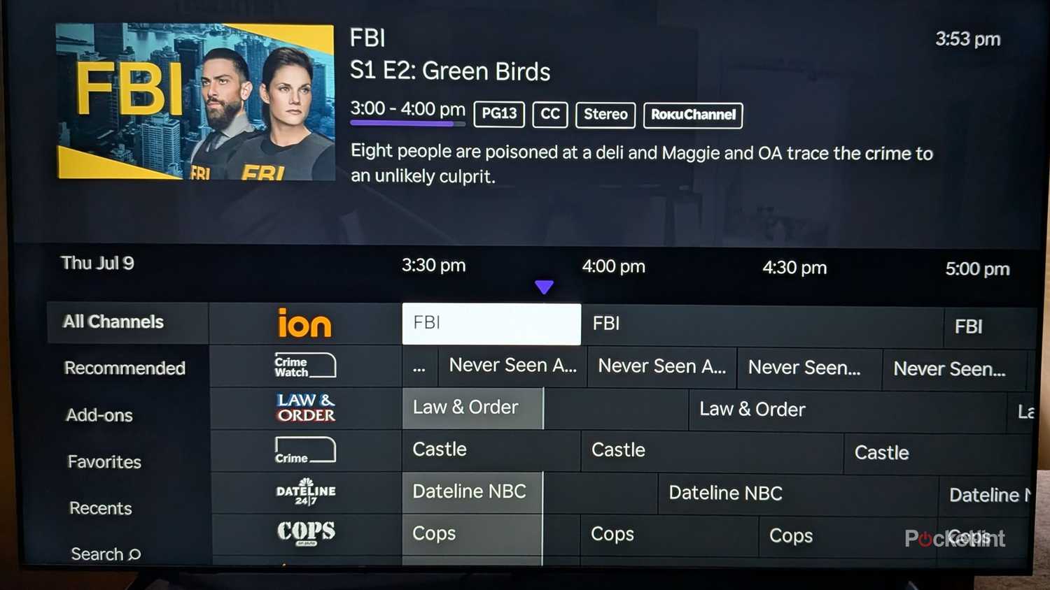 The Roku Channel live guide on a Roku Ultra.