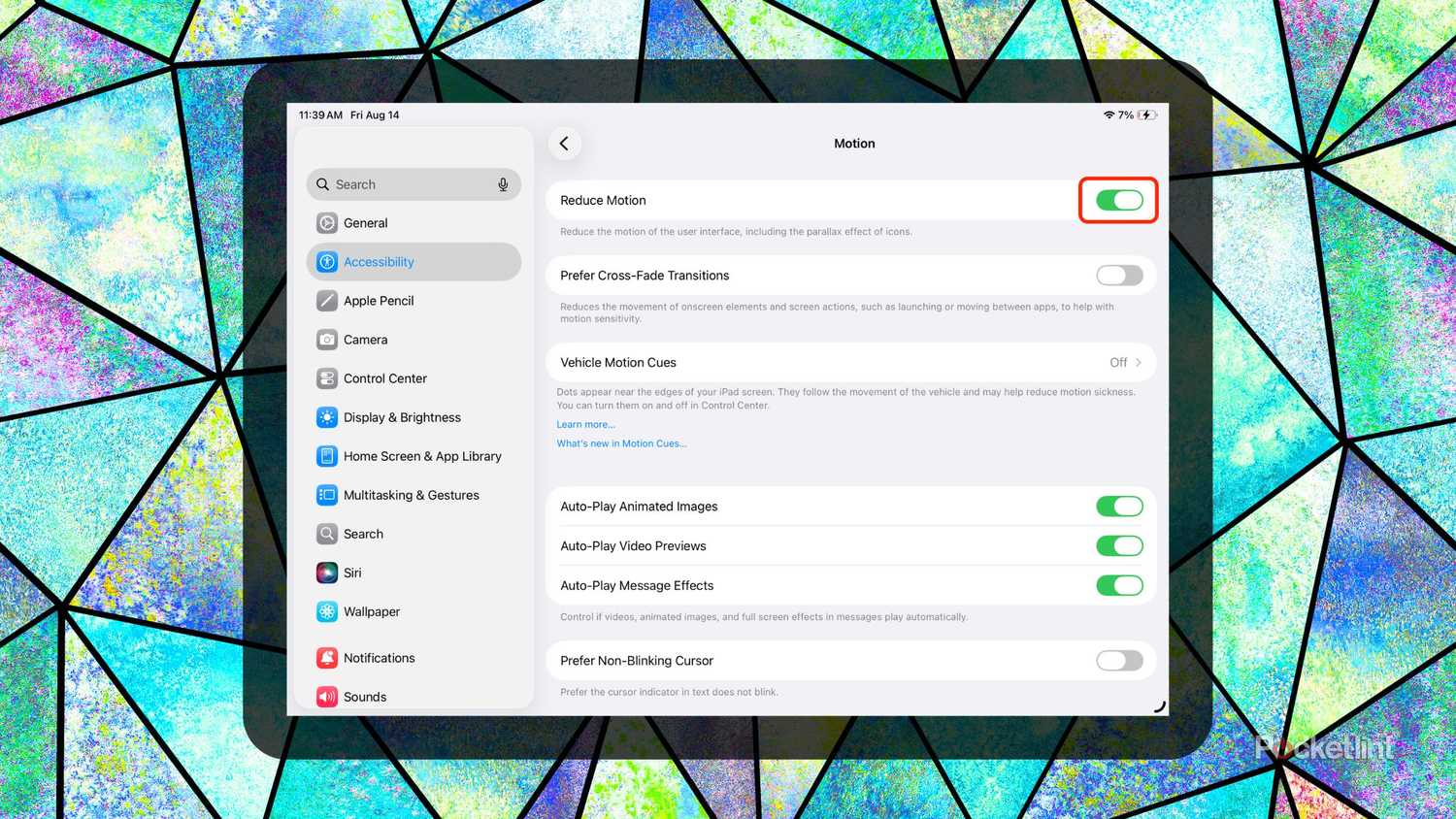 Enable Reduce Motion screenshot