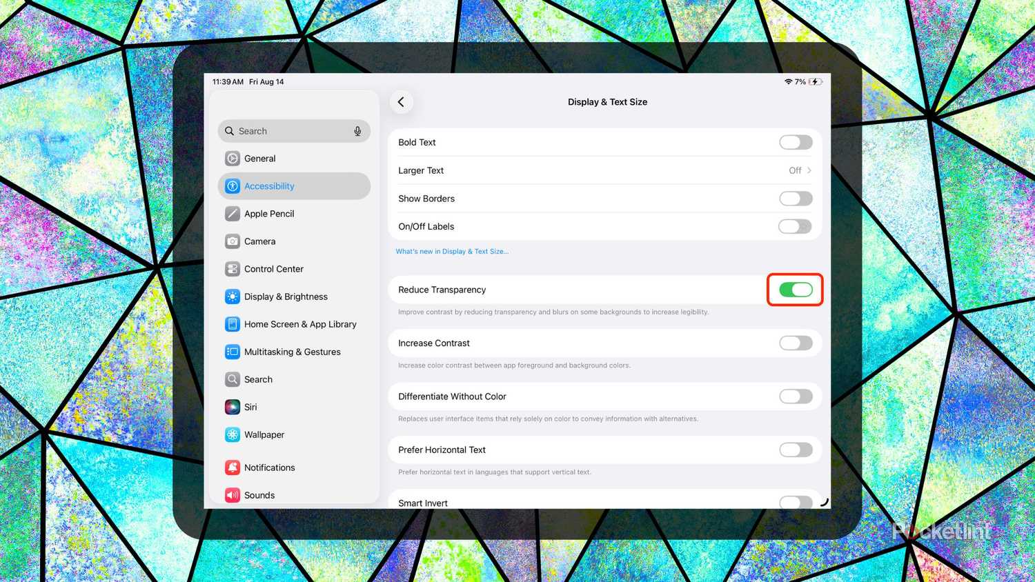 Enable Reduce Transparency screenshot