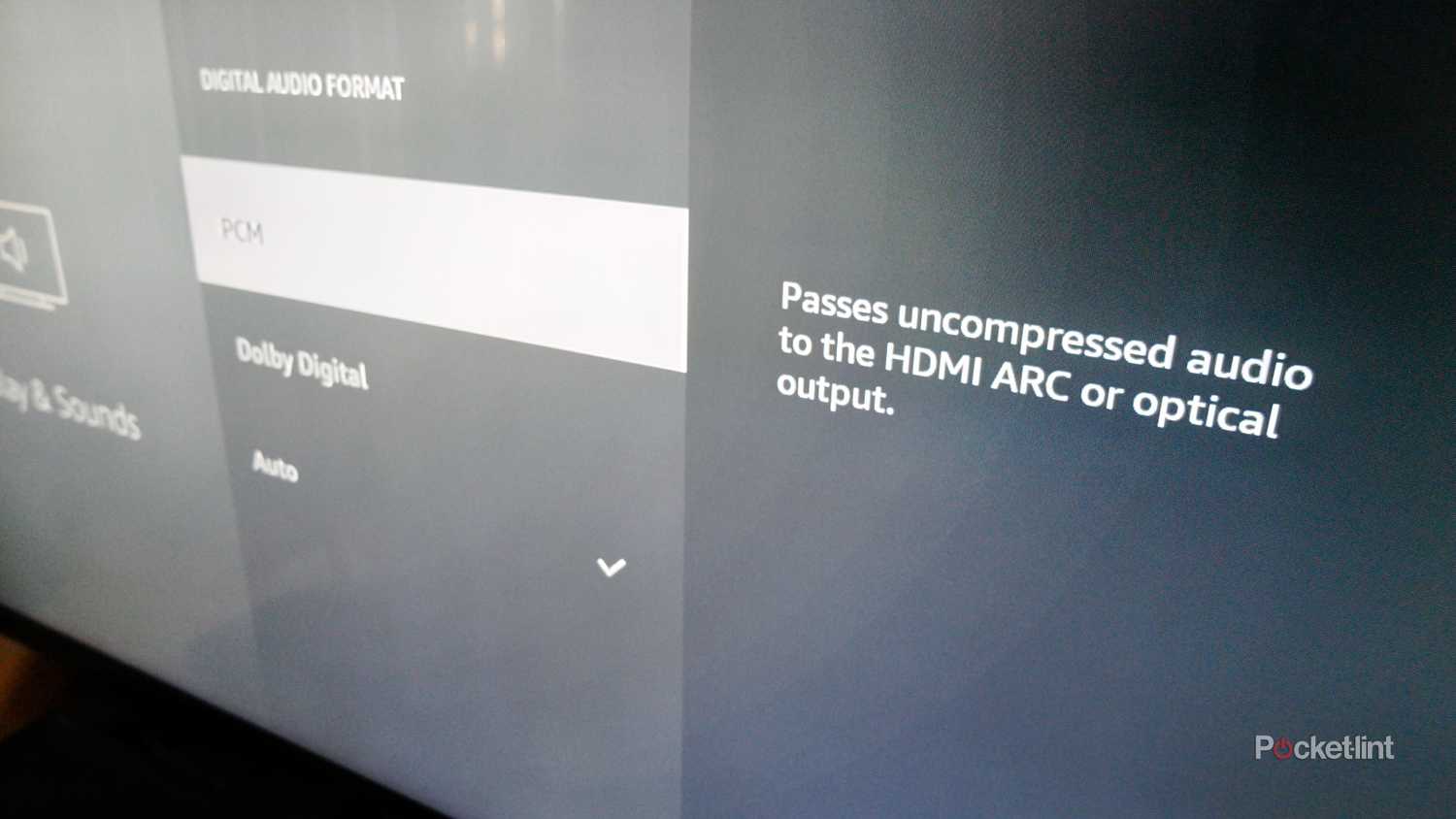 Fire TV settings menu, showing the audio passthrough options