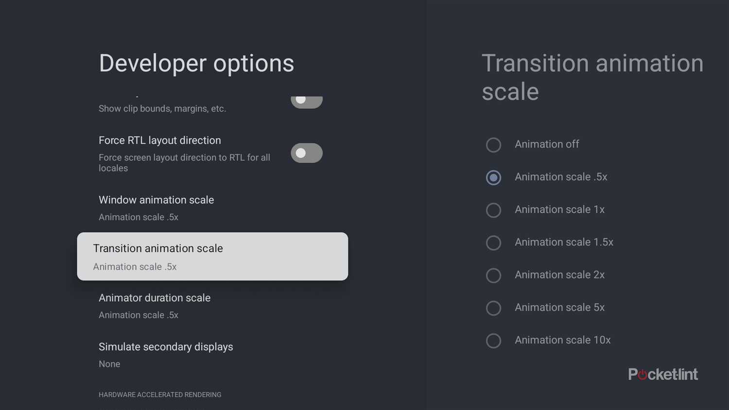 Animation speeds on Google TV.