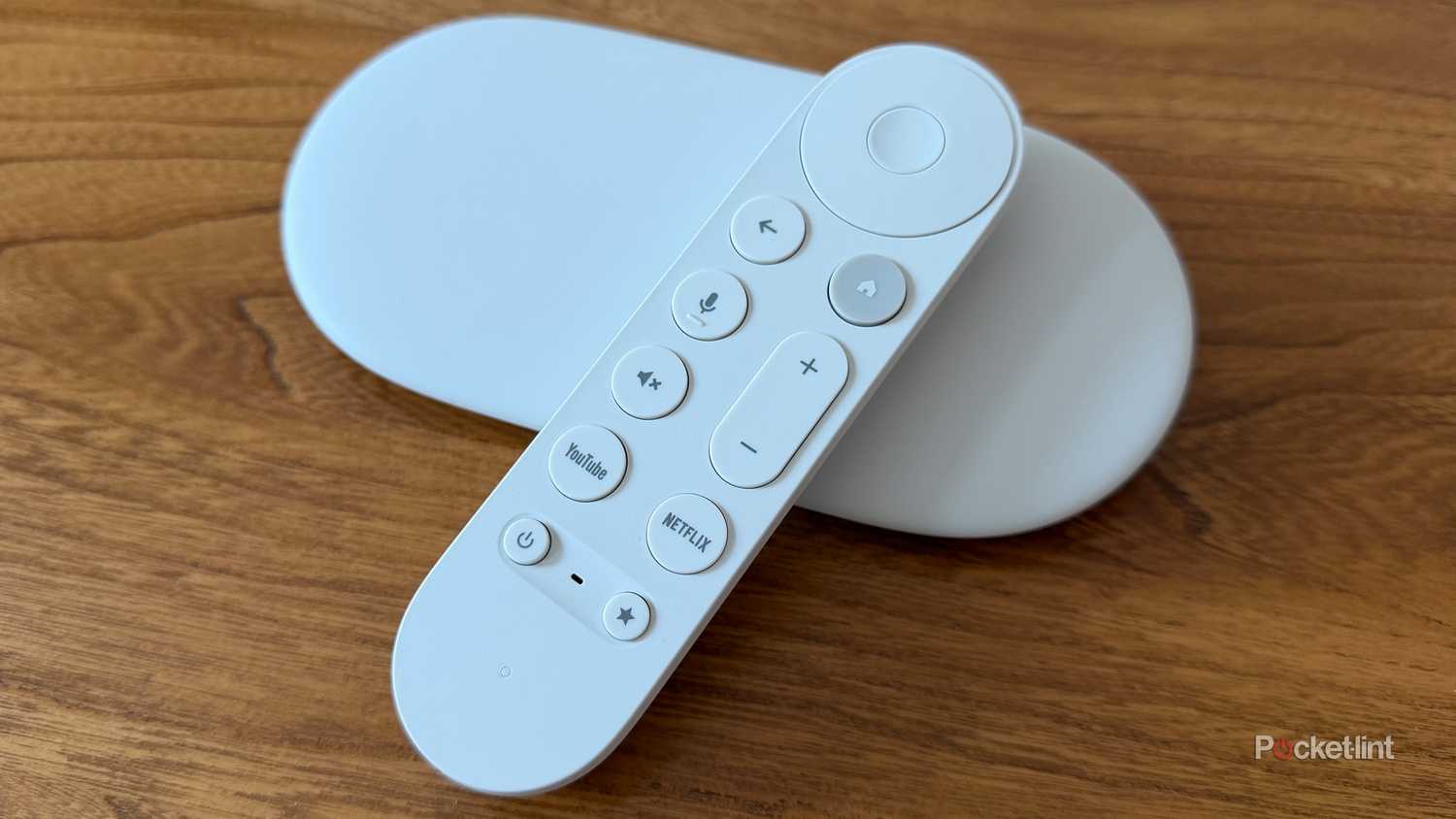 Google TV Streamer and remote on table.