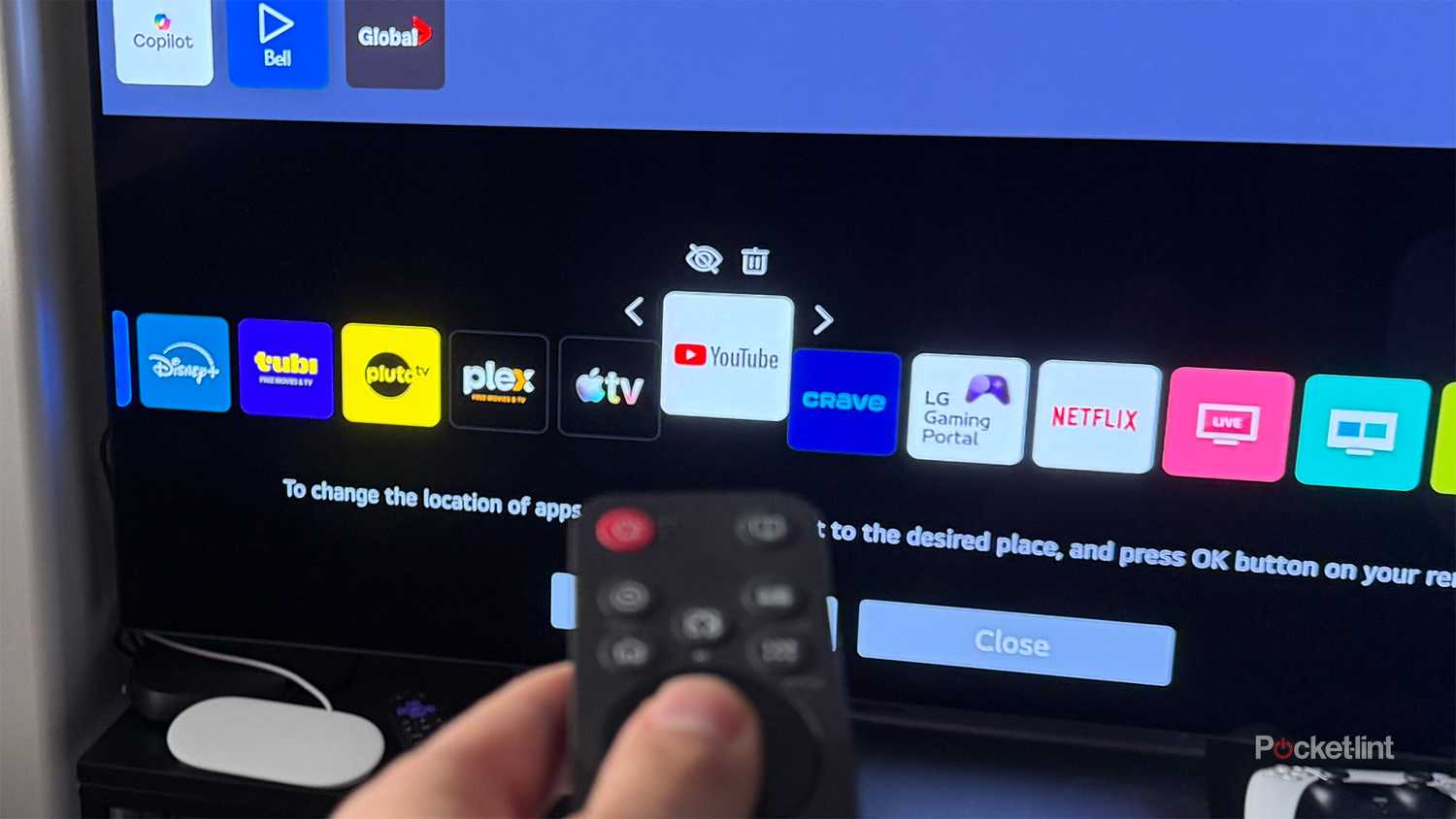 LG TV moving home screen apps.