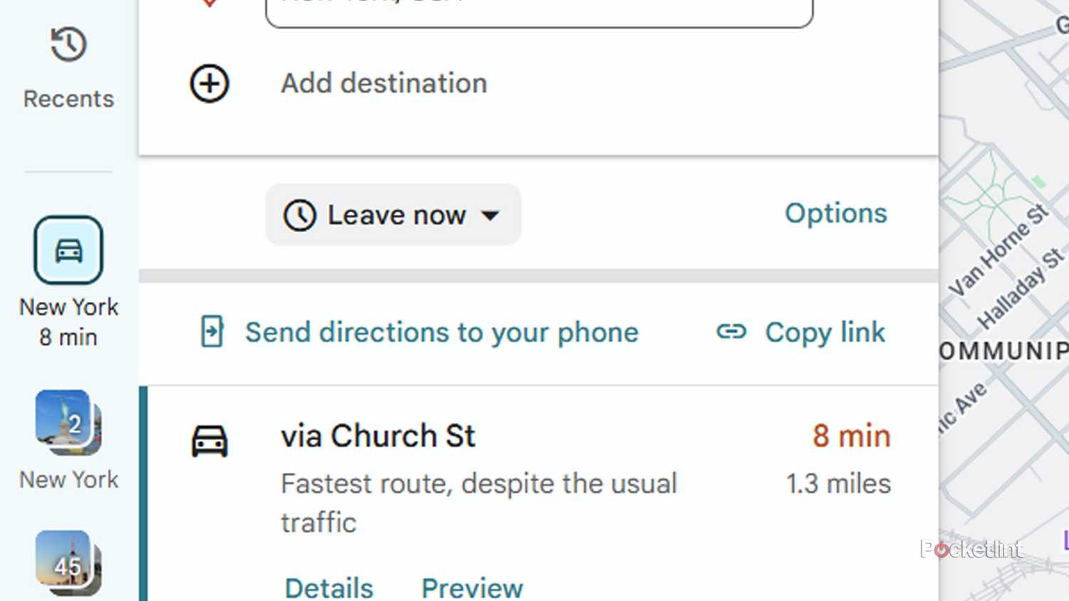 Google Maps send directions to phone feature.