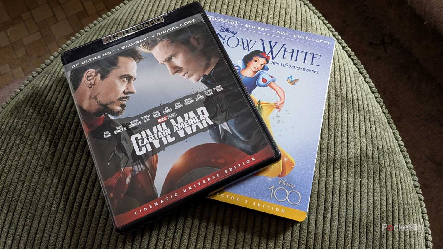 Captain America: Civil War and Snow White on 4K Blu-ray.