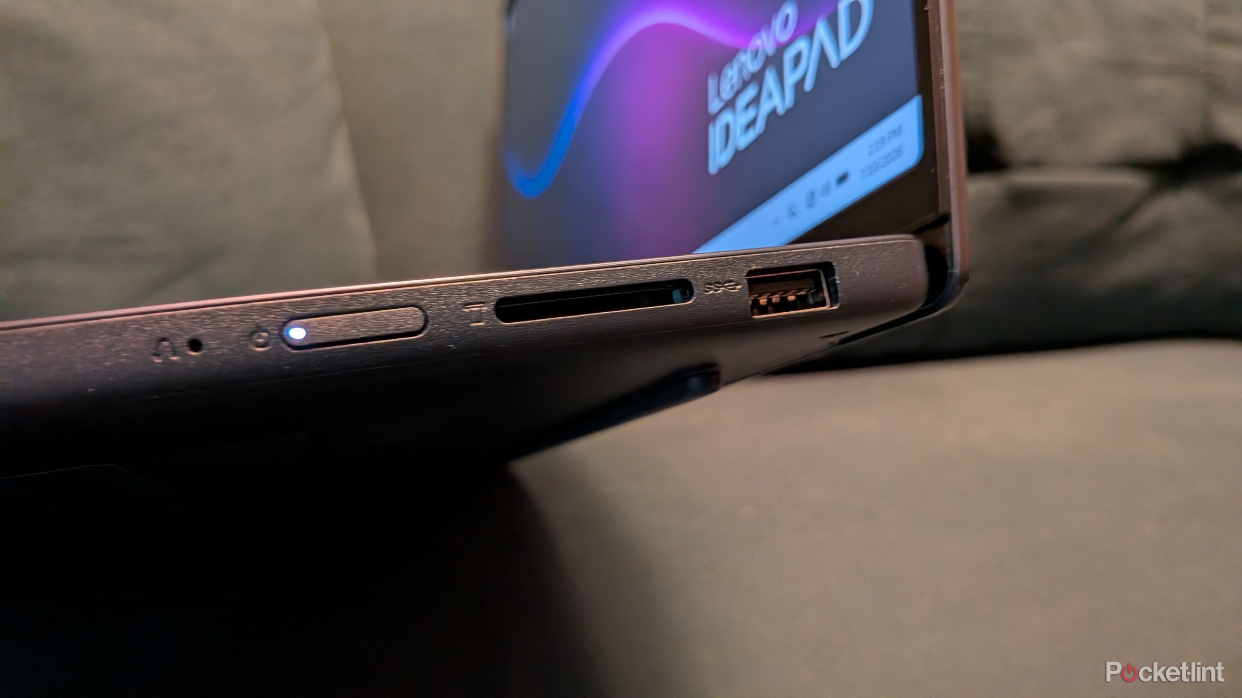 The Lenovo laptop ports.