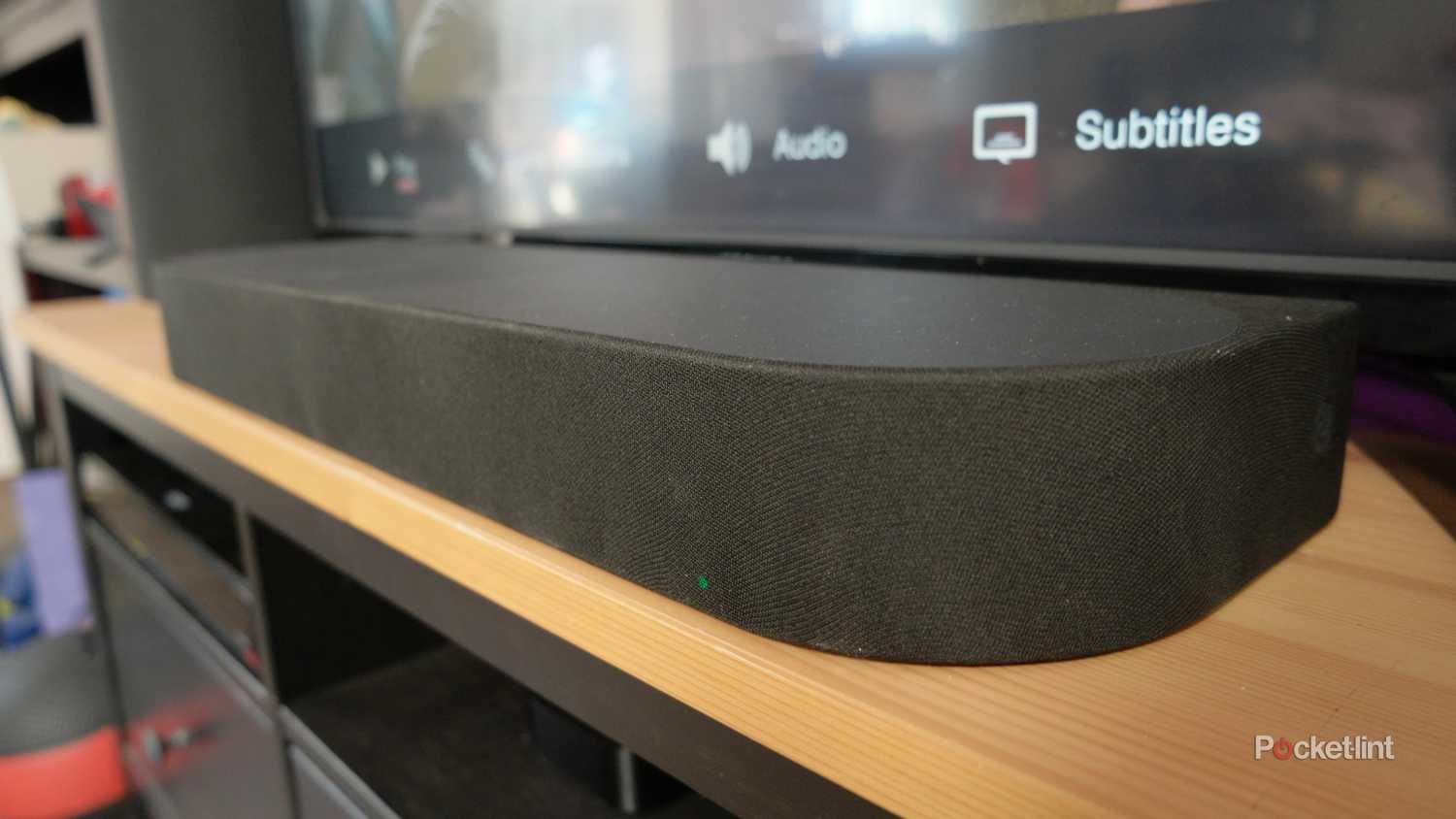The center speaker in the Trio on a TV table