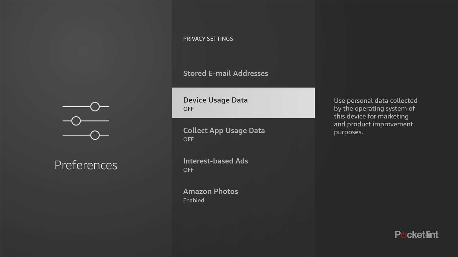 Fire TV Device Usage Data setting.