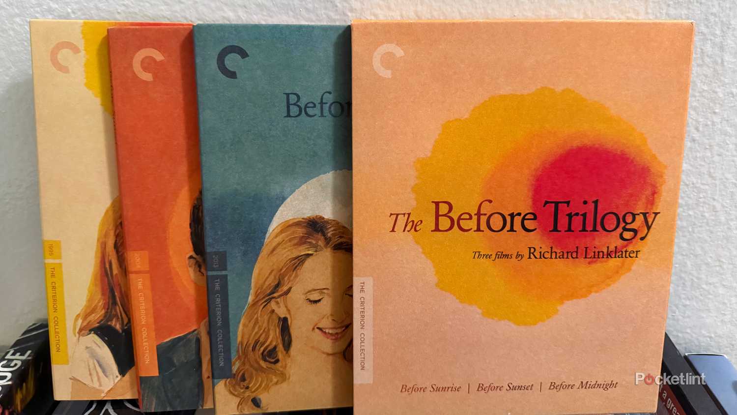 Criterion Collection Blu-ray set of the Before trilogy on display.