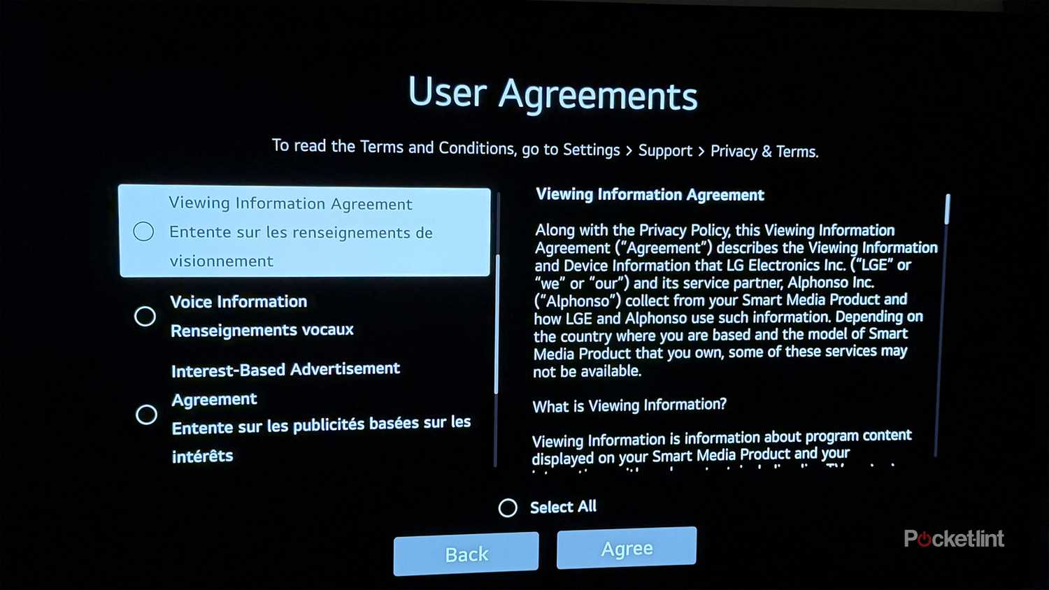 LG TV user agreements.