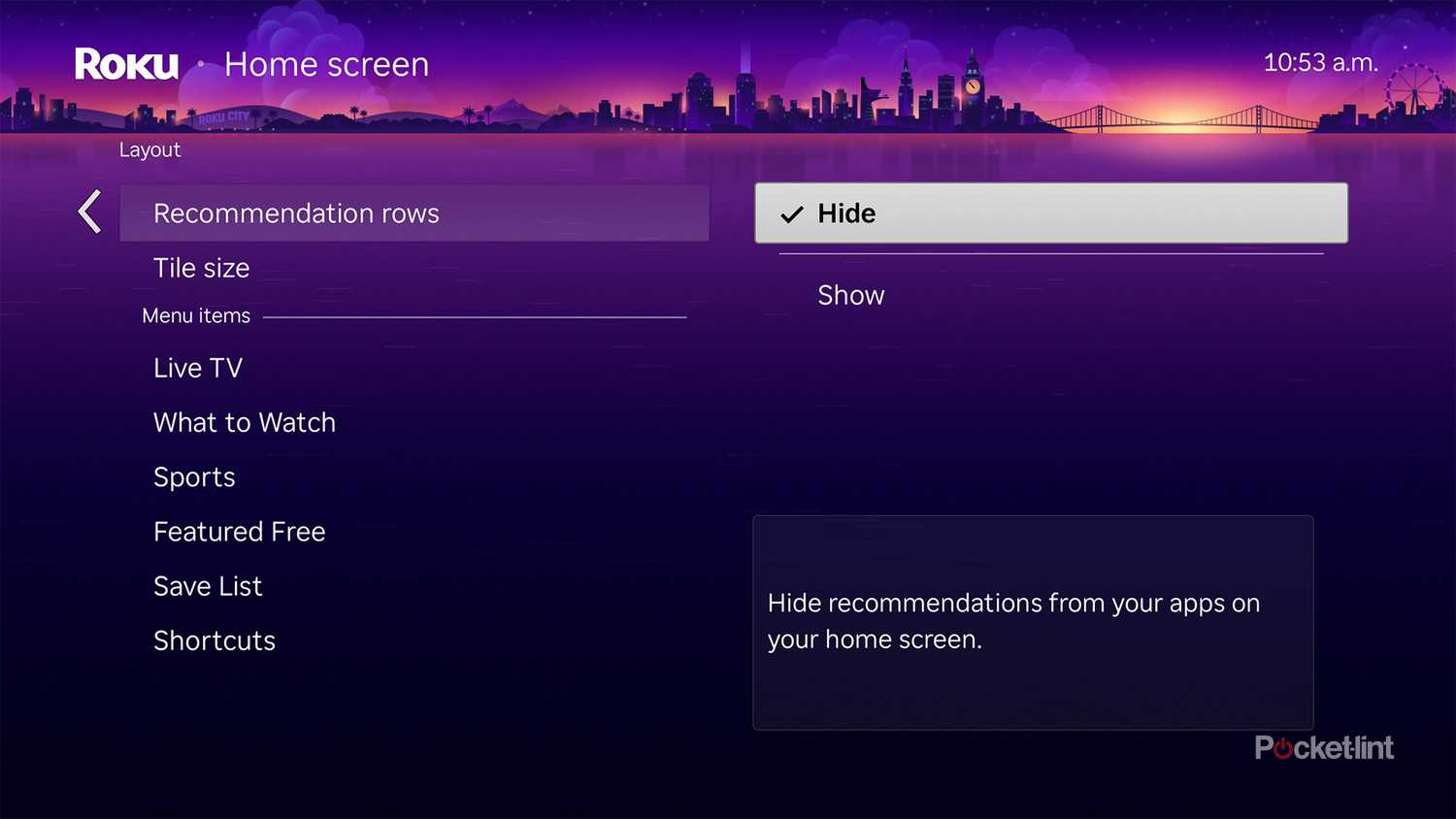 Turn off Recommendation rows on Roku.