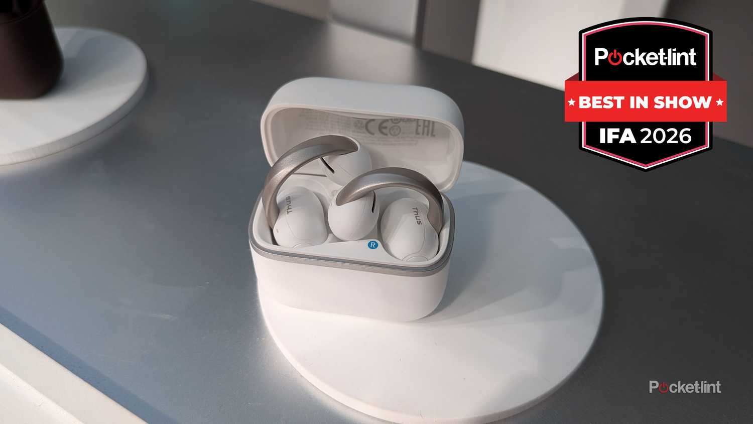 The Anker soundcore AeroClip 2 Pro earbuds on display at IFA 2026.