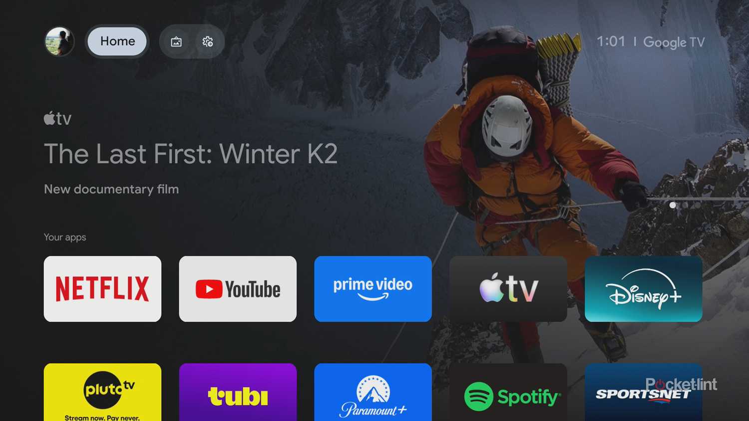 Google TV home screen with Apps only mode turned on.
