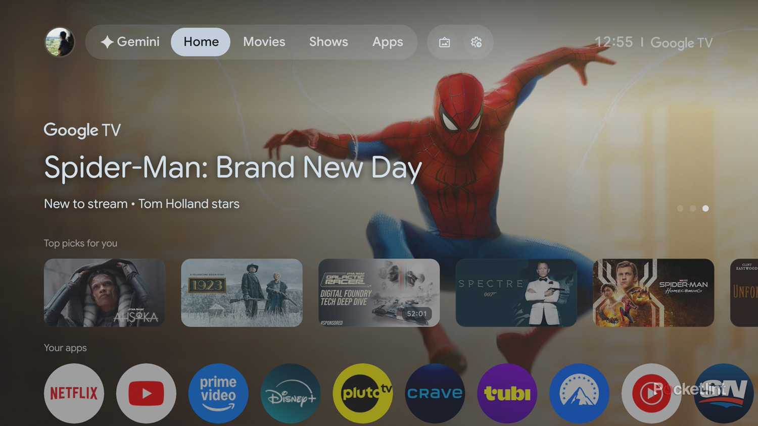 Google TV home screen.
