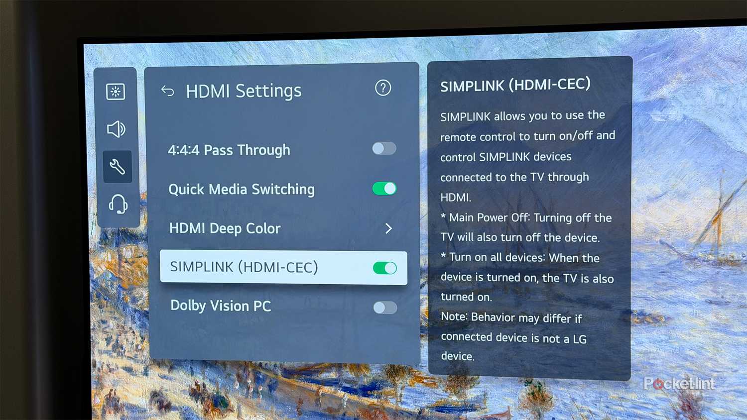 HDMI-CEC setting on LG TV.
