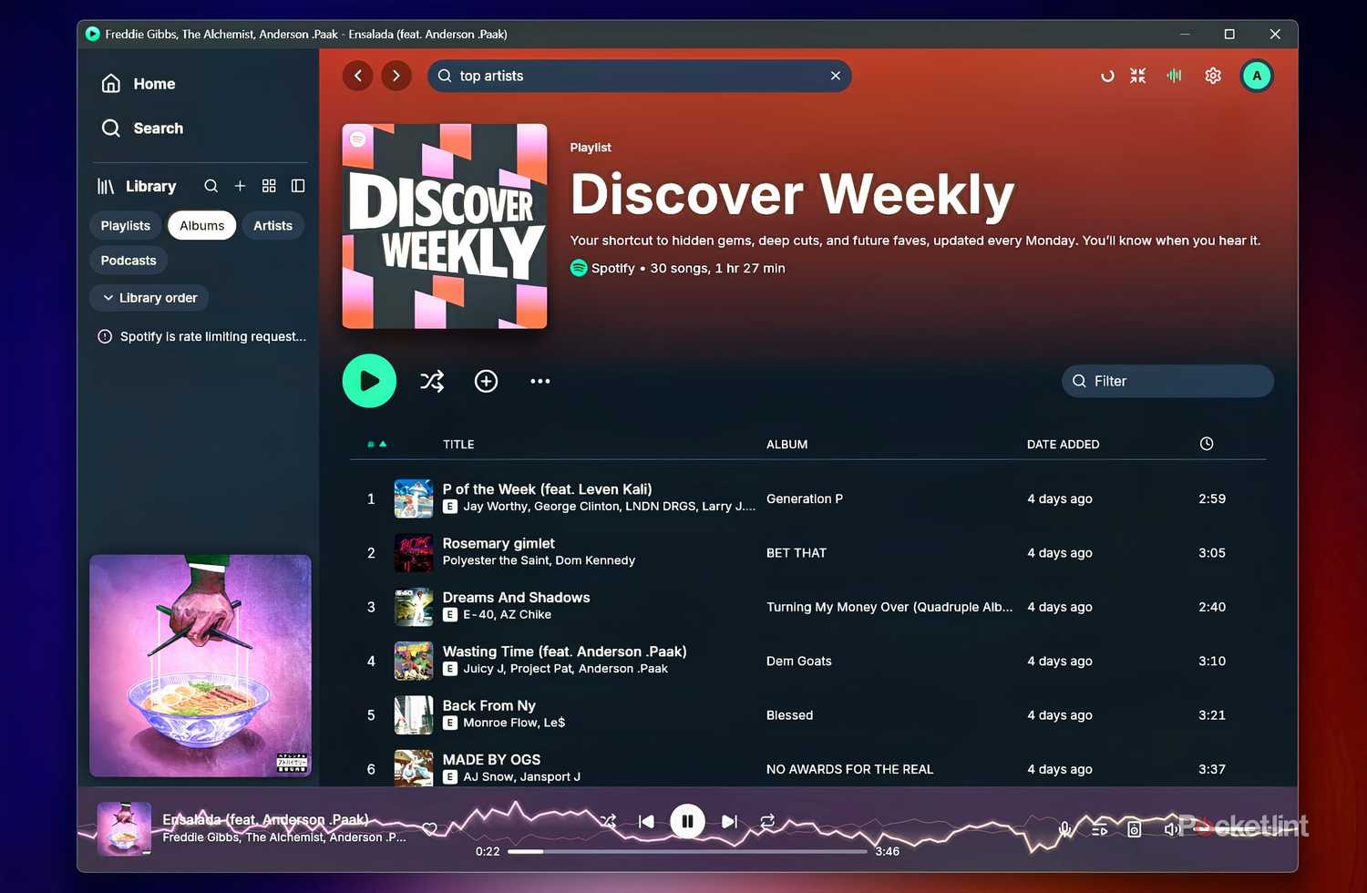 A screenshot of Spotifast's music player's on the desktop.