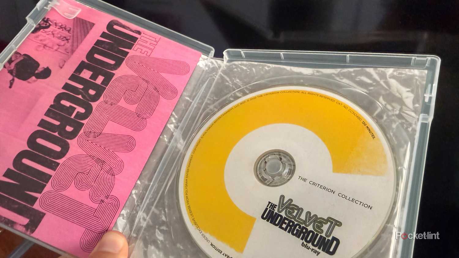 Close-up of Velvet Underground Criterion Blu-ray disc.