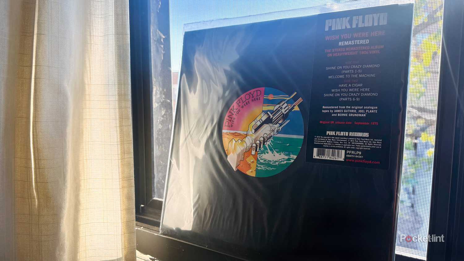 Pink Floyd album on display near window.