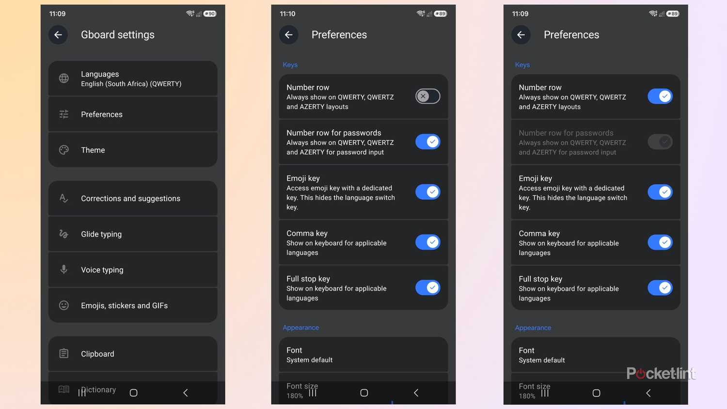 Gboard layout settings
