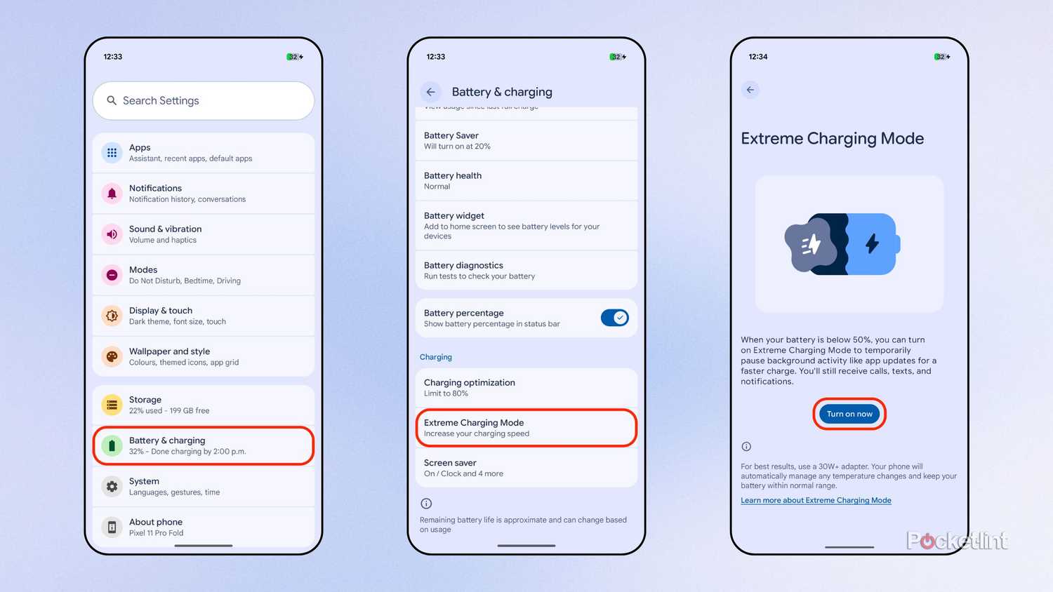 Pixel Extreme Charging Mode screenshots