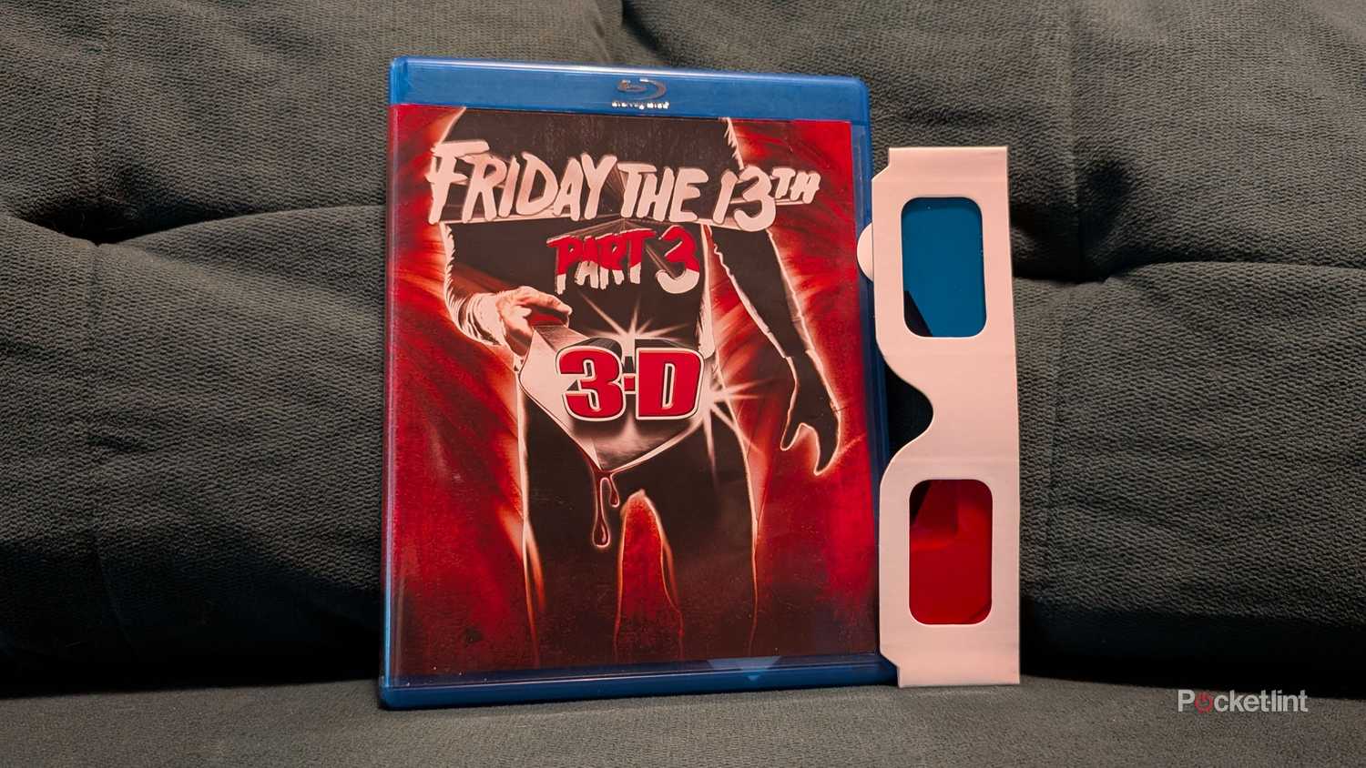 A pair of 3D glasses next to Friday the 13th Part 3 on Blu-ray.