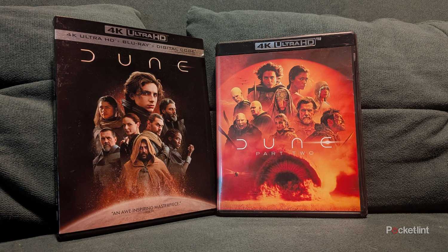 Dune Part One and Part Two on a couch.