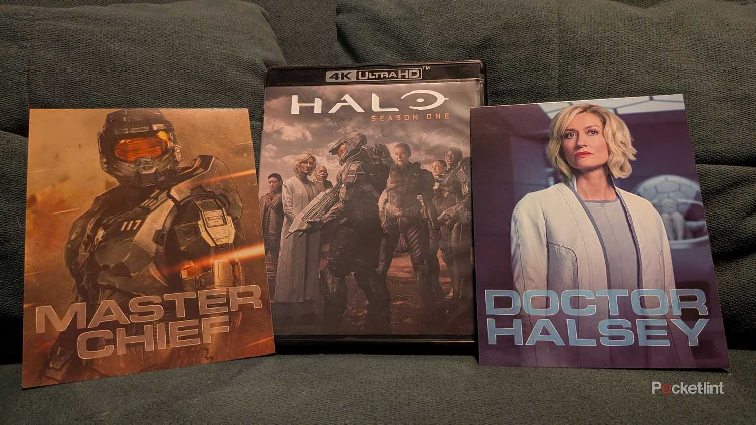 Halo Season 1 with two art cards on a couch.