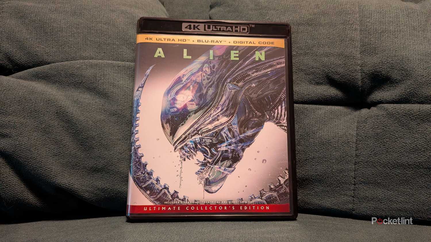 The Alien 4K Blu-ray on a couch.