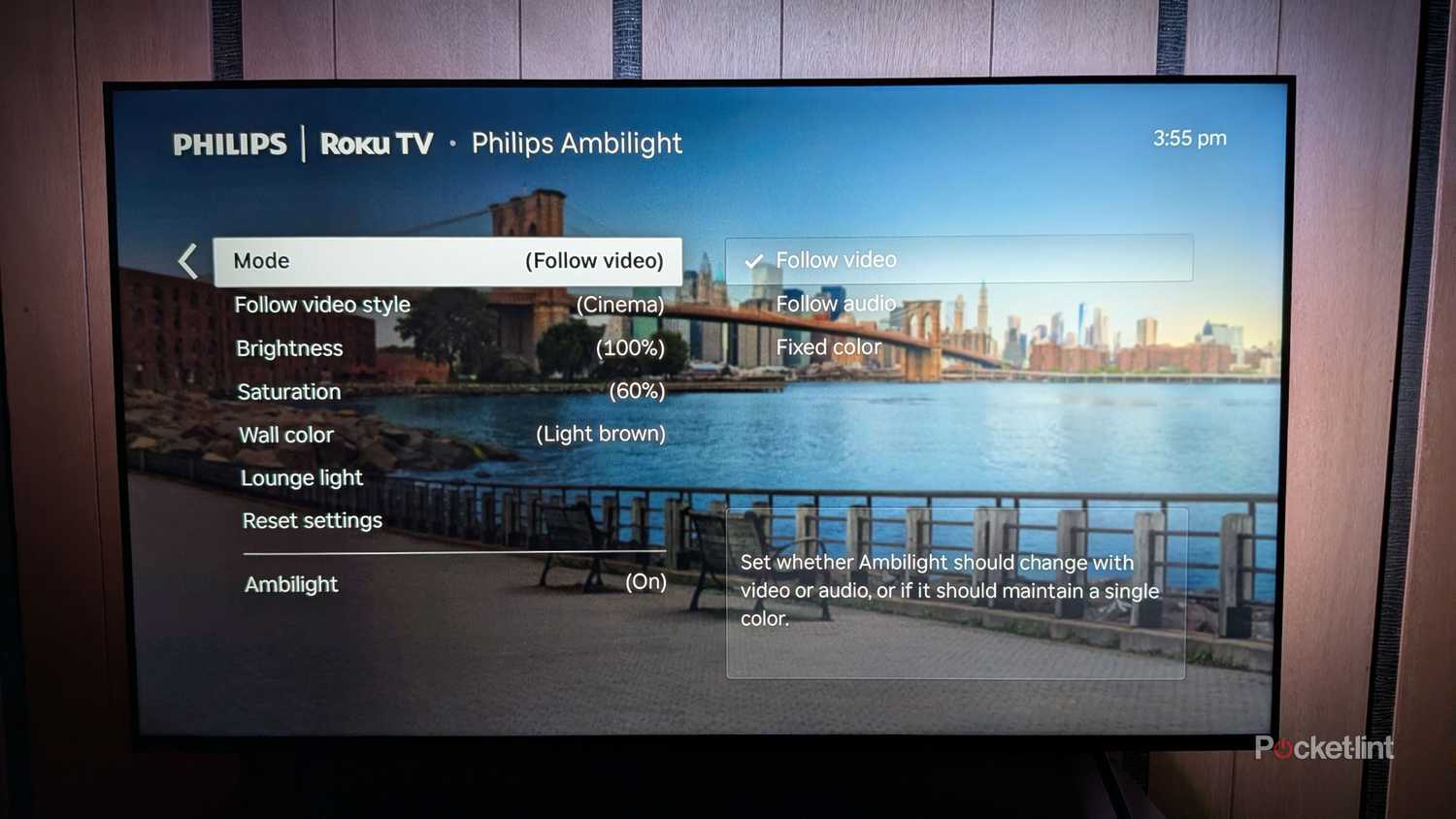 The Ambilight settings on a Philips Ambilight TV.