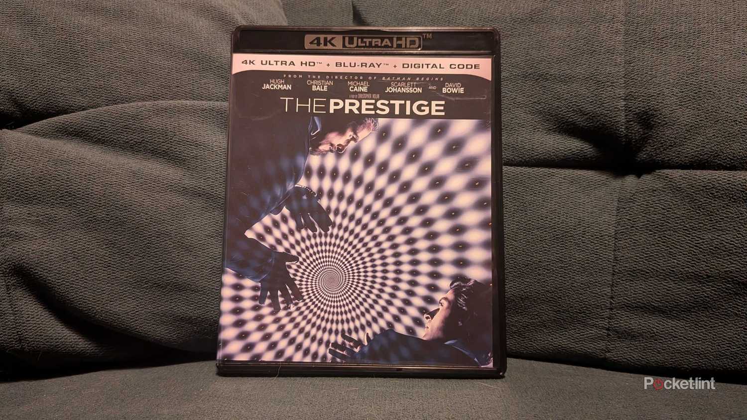 The Prestige on 4K Blu-ray on a couch.