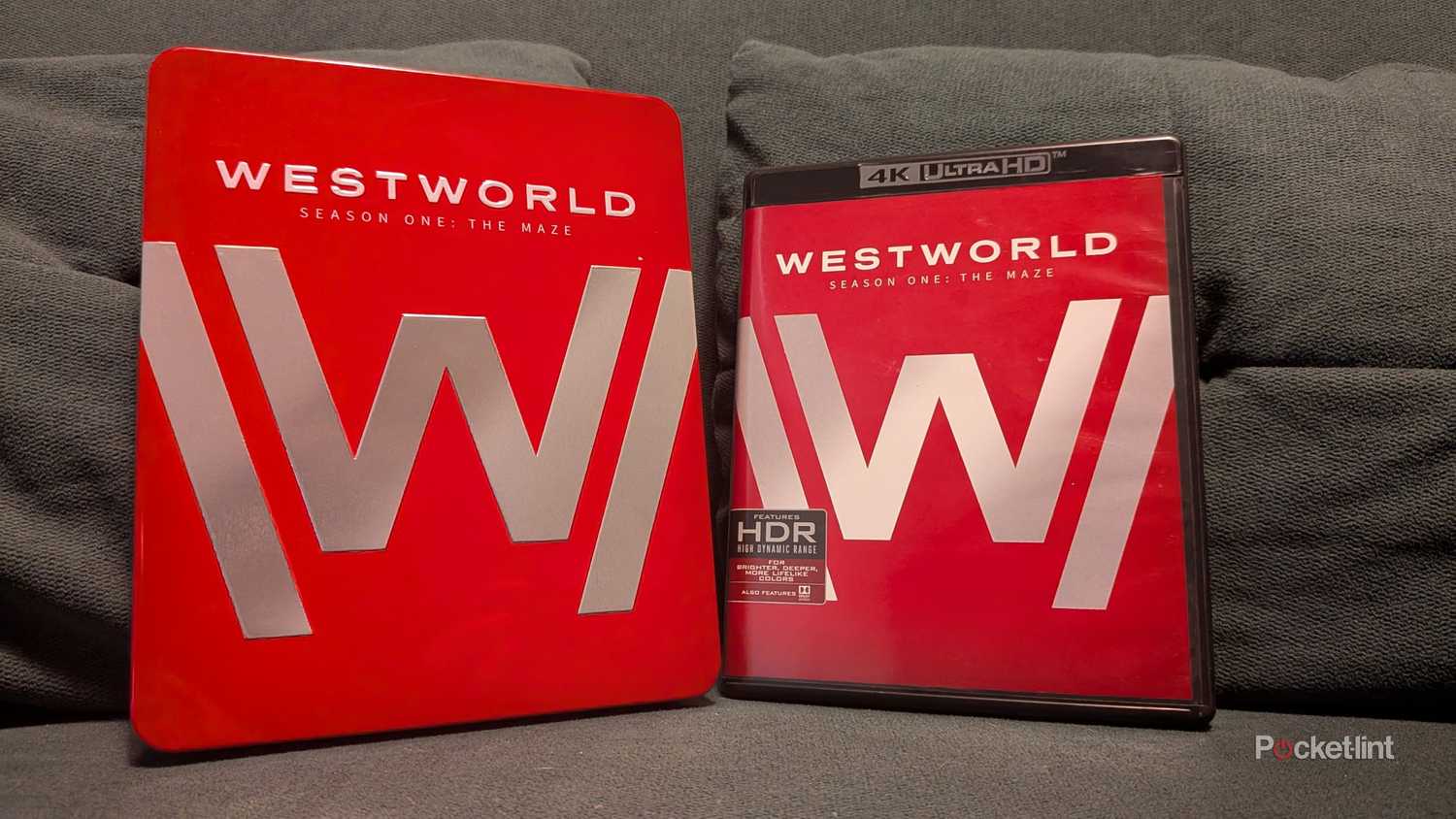 The Westworld Season 1 4K Blu-ray on a couch.