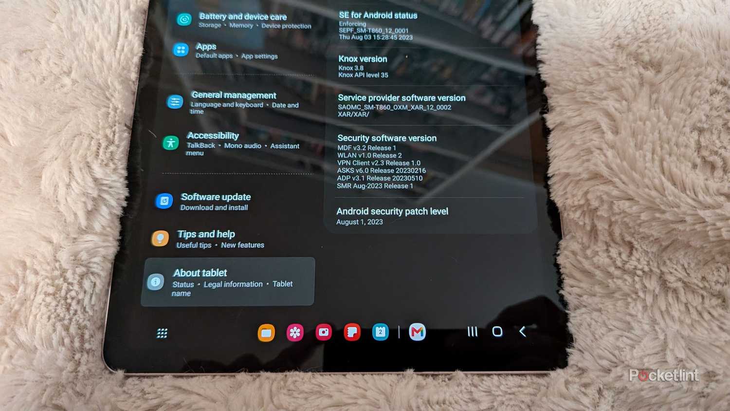 The settings page of a Samsung Galaxy Tab S6.