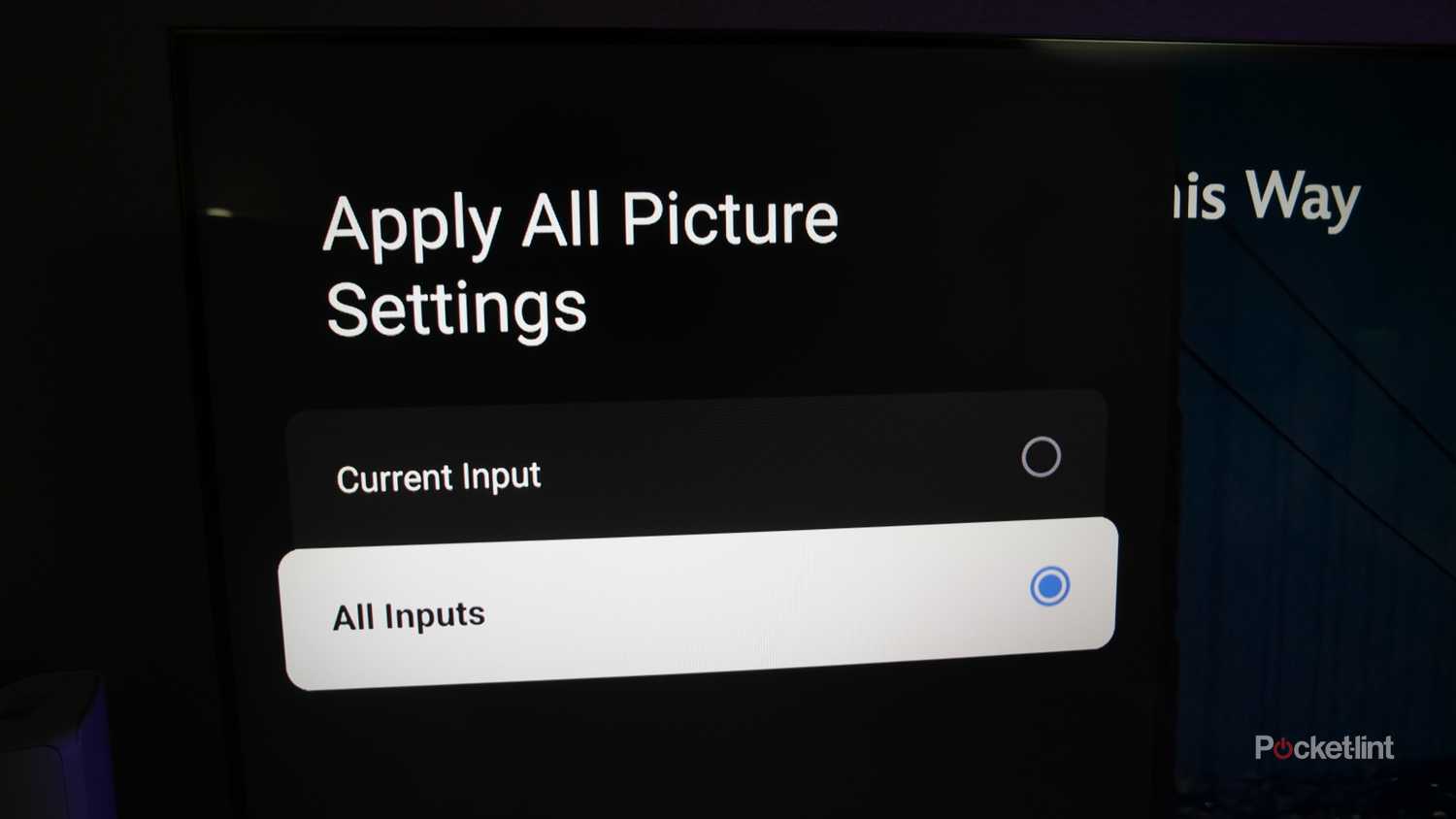 TCL QM7L Picture settings showing that you can apply your changes globally, or to specific HDMI ports.
